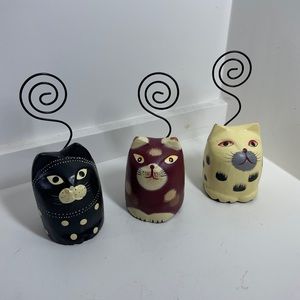 Pier 1 Imports Cat Photo Holders Wood Wire Red White Black 5” Tall Set o…